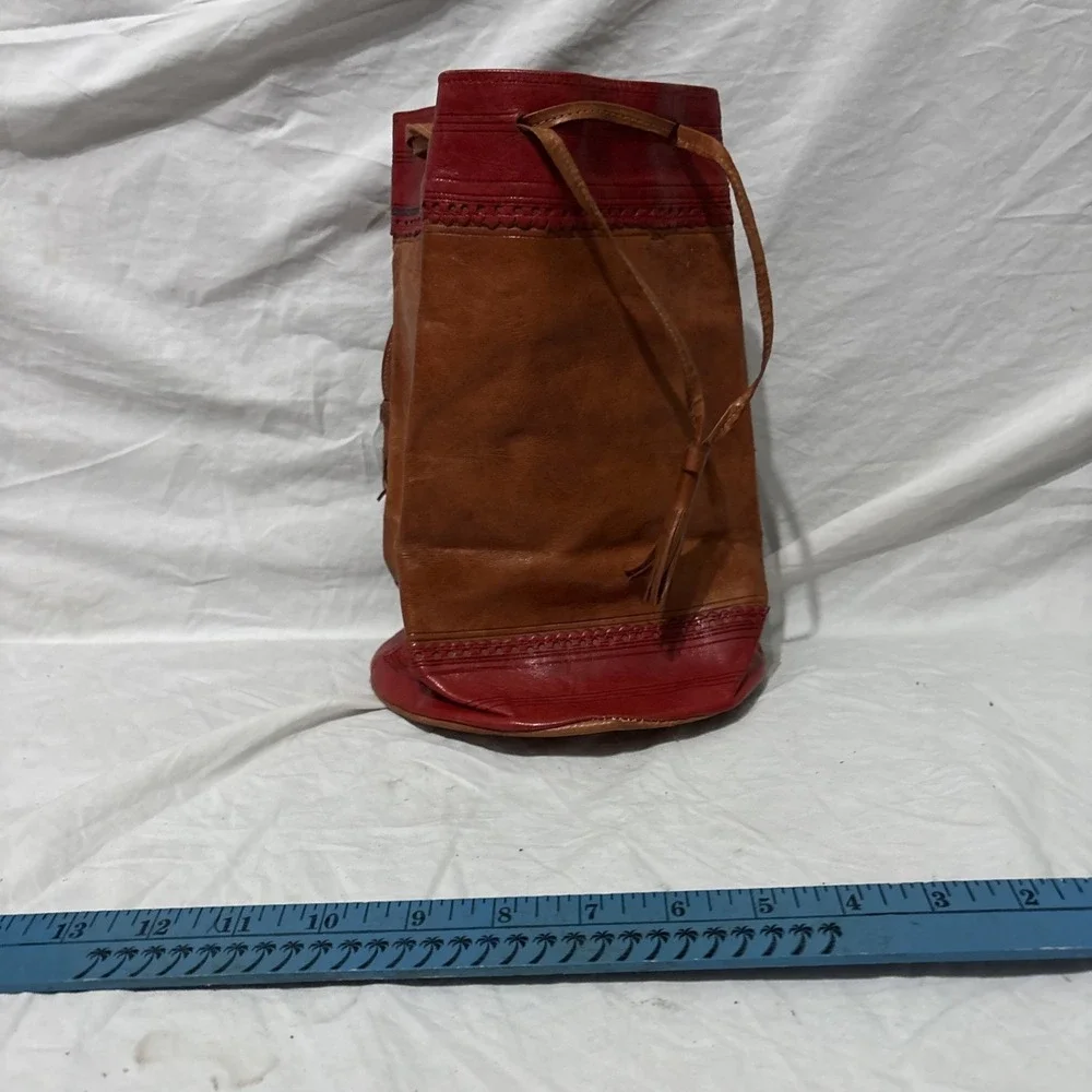 Vintage Cyprus Tourist Leather Drawstring Wrist Bag Handbag Wristlet Purse Tote‎